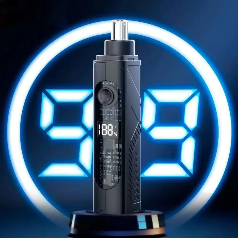 ماكينة تشذيب شعر الأنف الكهربائية للرجال والنساء بشاشة رقمية 360 درجة °   آلة دوارة لإزالة شعر الأنف والأذن، شفرة حلاقة قابلة للفصل