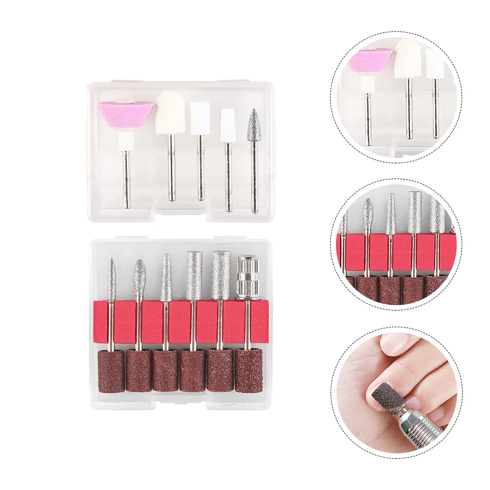 11-teiliges Nagelpolierwerkzeug, Schleifkopf, Bohrzubehör, Manikürefeile, Quarz, runde Kegel