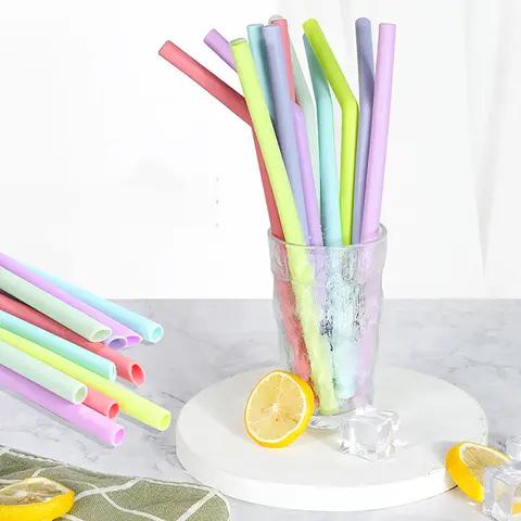 6Pcs Reusable Food Grade Silicone Straws Straight Bent Multicolor Drinking Straw For Children's Party Bar Accessories