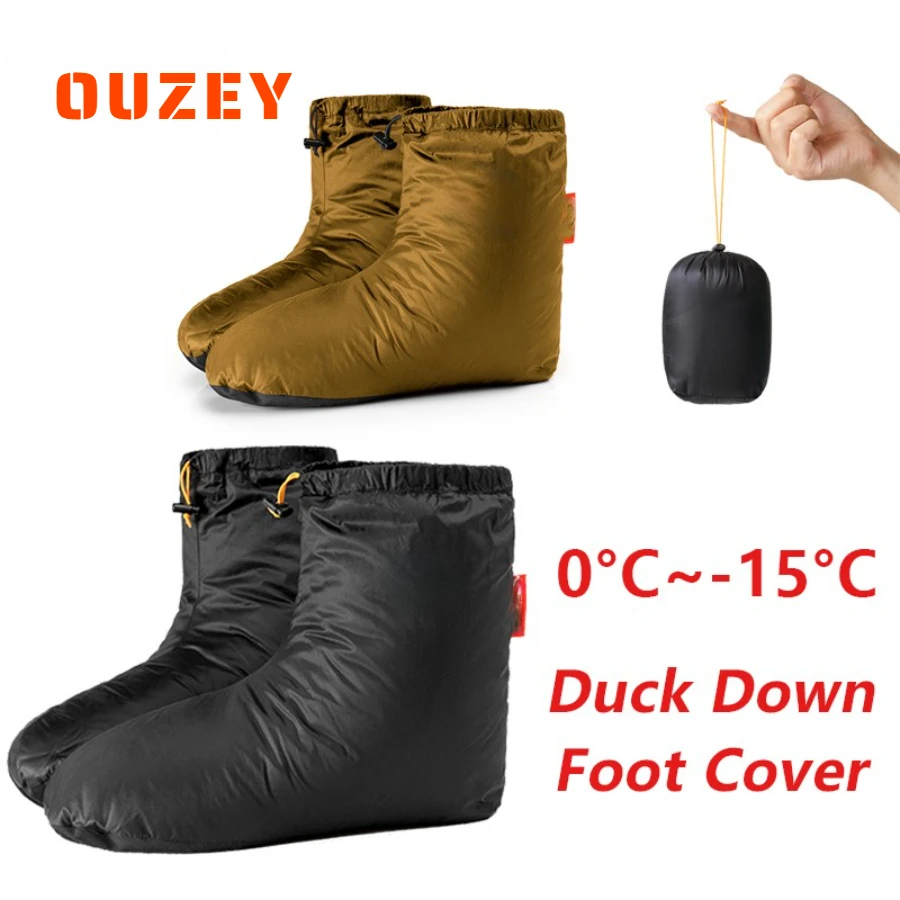 

OUZEY Winter Warm Down Foot Outdoor Hiking Duck Down Shoes Cover Camping Travel 650FP Waterproof Ultralight Socks 0°C~-15°C