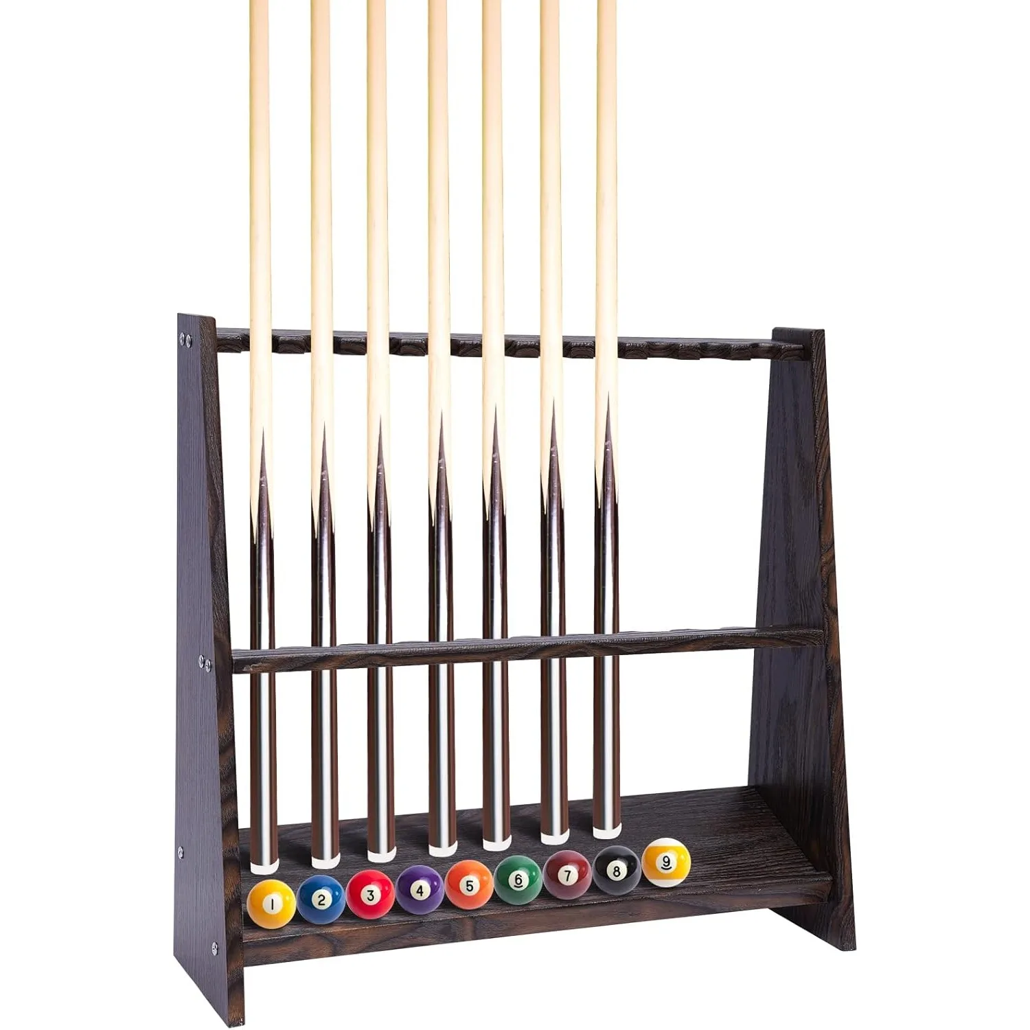 

Pool Cue Racks, Pool Stick Holder, Floor Stand Holds 10 Pool Billiard Sticks for Billiard Room, Bar Room, Game Room, Made of Wood