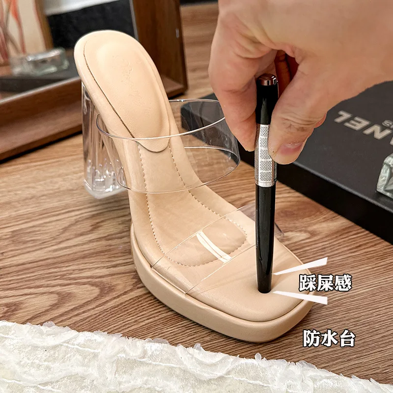 

Women's High Heel Slippers Summer Hot Sale Of The Season New Style PVC Strap Crystal Heel Outdoor Fashionable Slippers Ladies