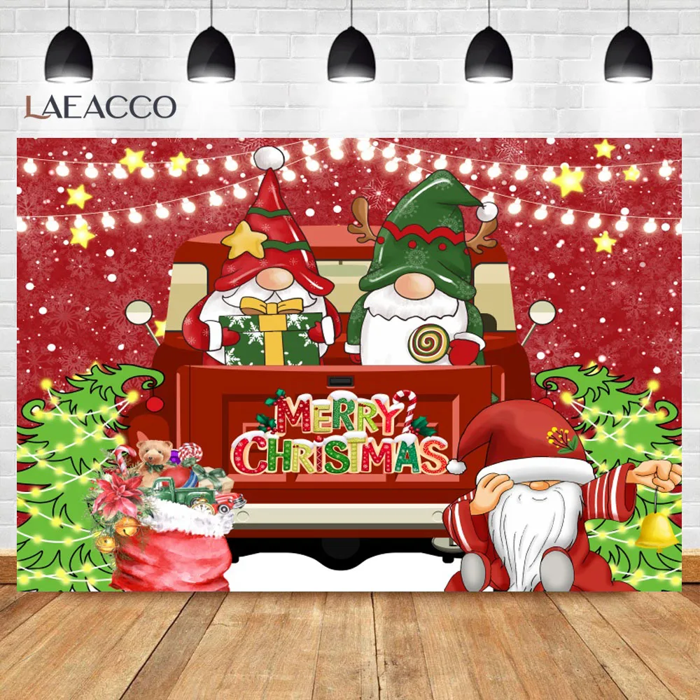 Christmas Vintage Red Truck Backdrop Winter Snowy Snowflake Glitter Xmas Tree Family Kids Portraits Photography Background