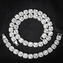 2024 NEW Men Women Hip Hop tennis Chain Necklace 13mm Square CZ Stone Iced Out Bling Cuban Chains Necklace Fashion Charm Jewelry