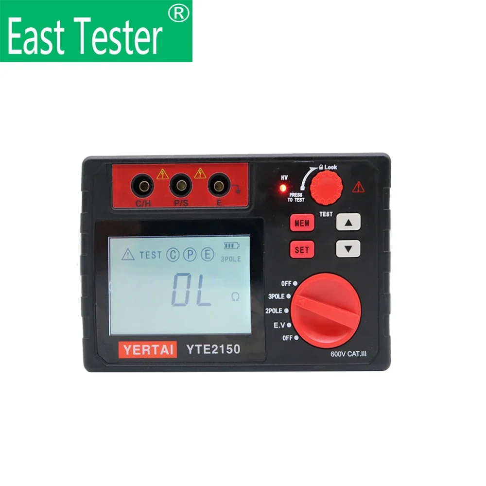 East Tester Erdungswiderstandstester 200 Ohm YTE2150 2000 Ohm YTE2151 Erdungswiderstandsmesswerkzeug, AC 600 V Voltmeter