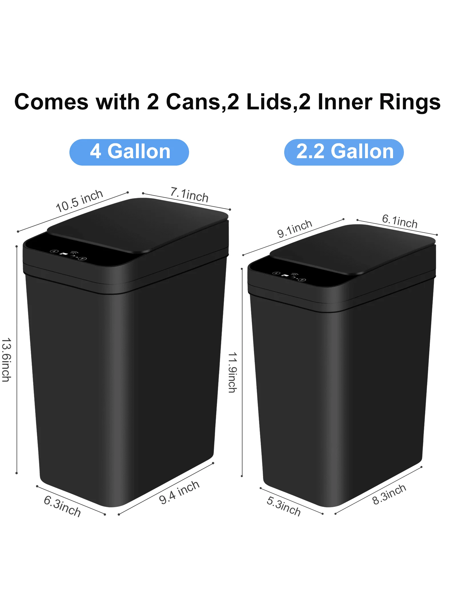 

2 Pack 2.2 Gal & 4 Gal Bathroom Automatic Trash Can Touchless Motion Sensor Small Garbage Can With Lid Smart Electric Narrow