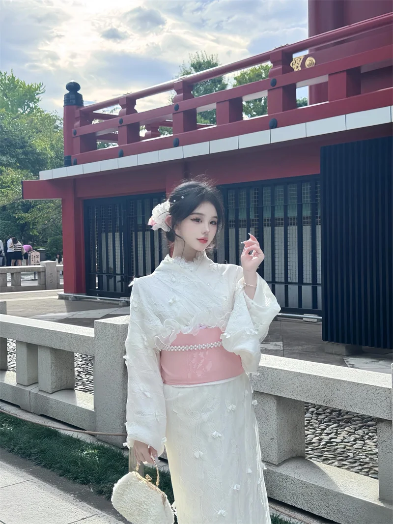 

Элегантное кружевное кимоно в традиционном японском стиле для фотосессий, нежное женское платье из полиэфирного волокна, летняя коллекция