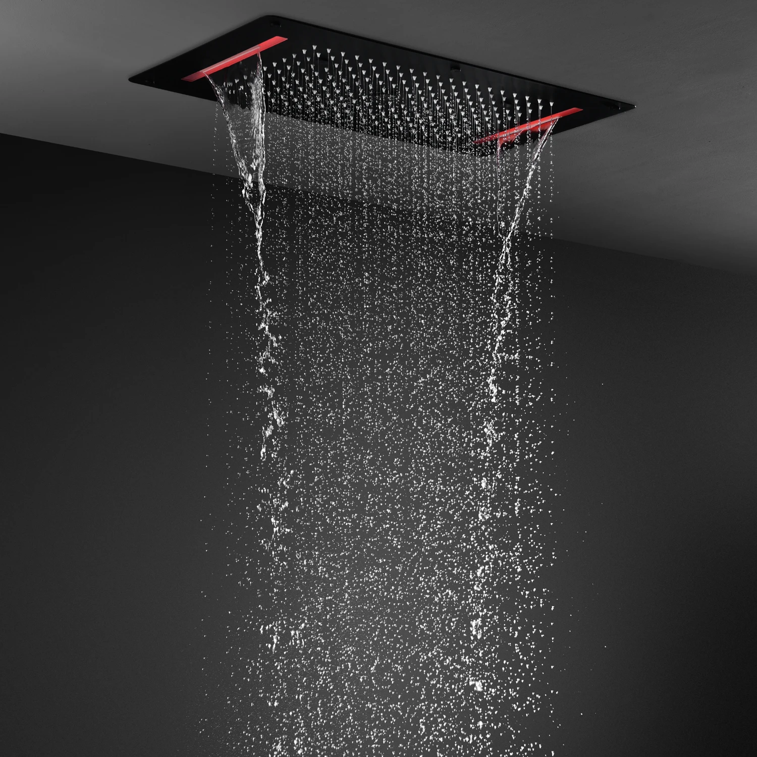 Imagem -03 - Teto Led Shower System Conjunto Misturador Termostático Banho Black Faucets Cachoeira Rainfall Showerhead Painel com Massagem Body Jet hm