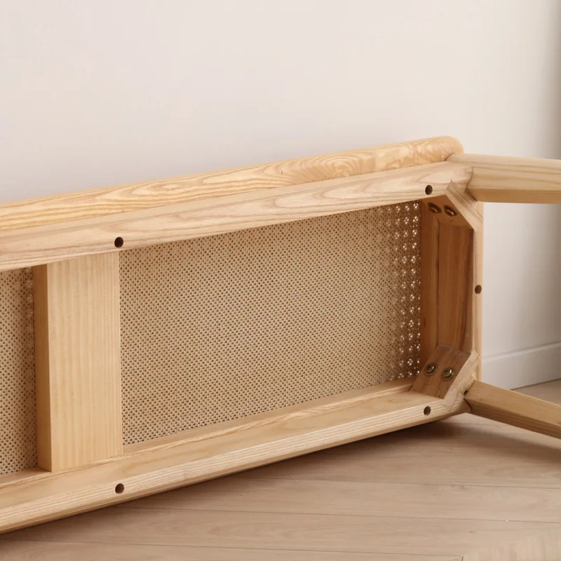 Ratán, tira larga, madera de fresno, extremo de cama, banco, totalmente de madera maciza, cambio de zapatos, nórdico, simple, hogar