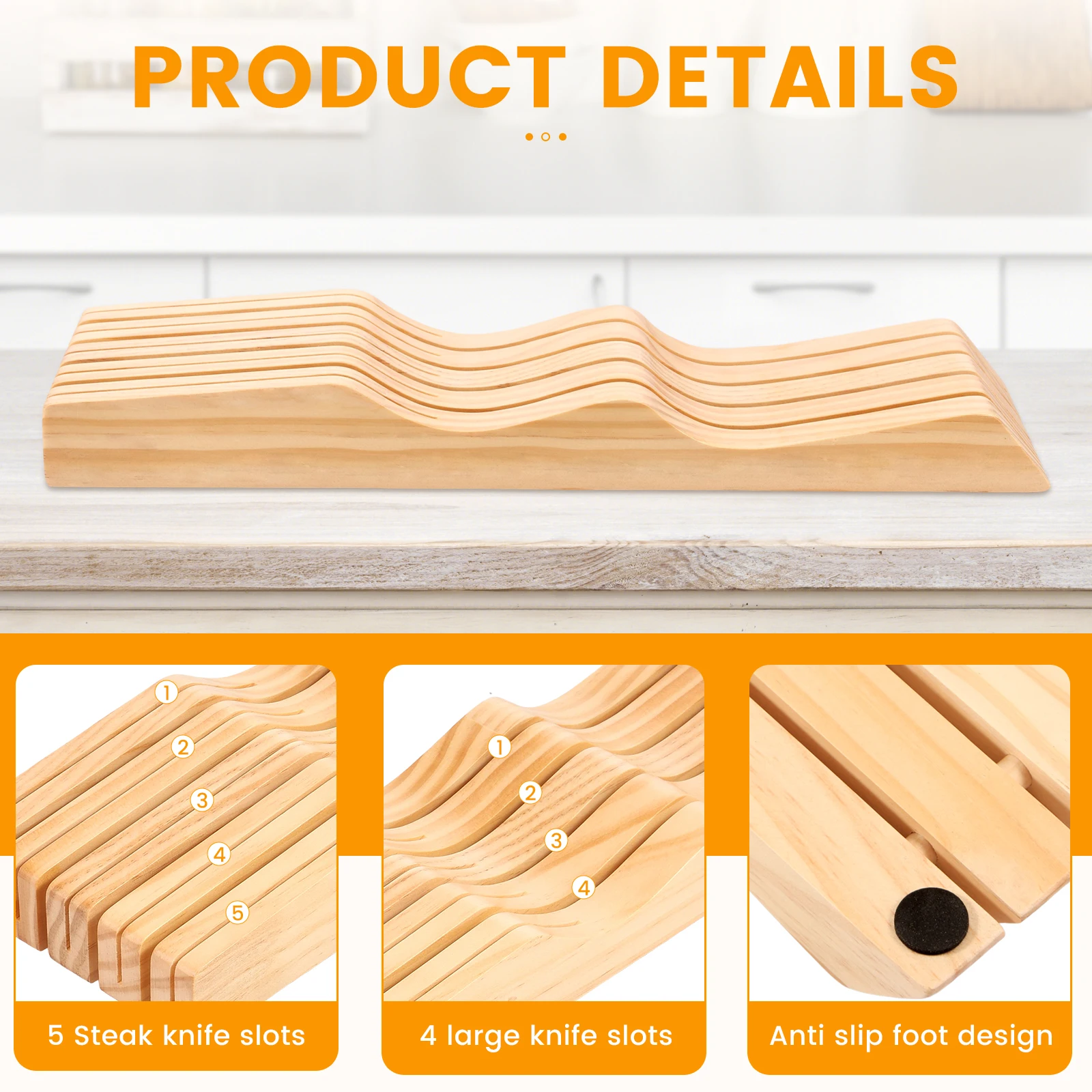Wood Knife Block Holder Drawer Knife Organizer Compatible Compact Knife Drawer Organizer Sturdy Versat Meat Cutting Tool Holder