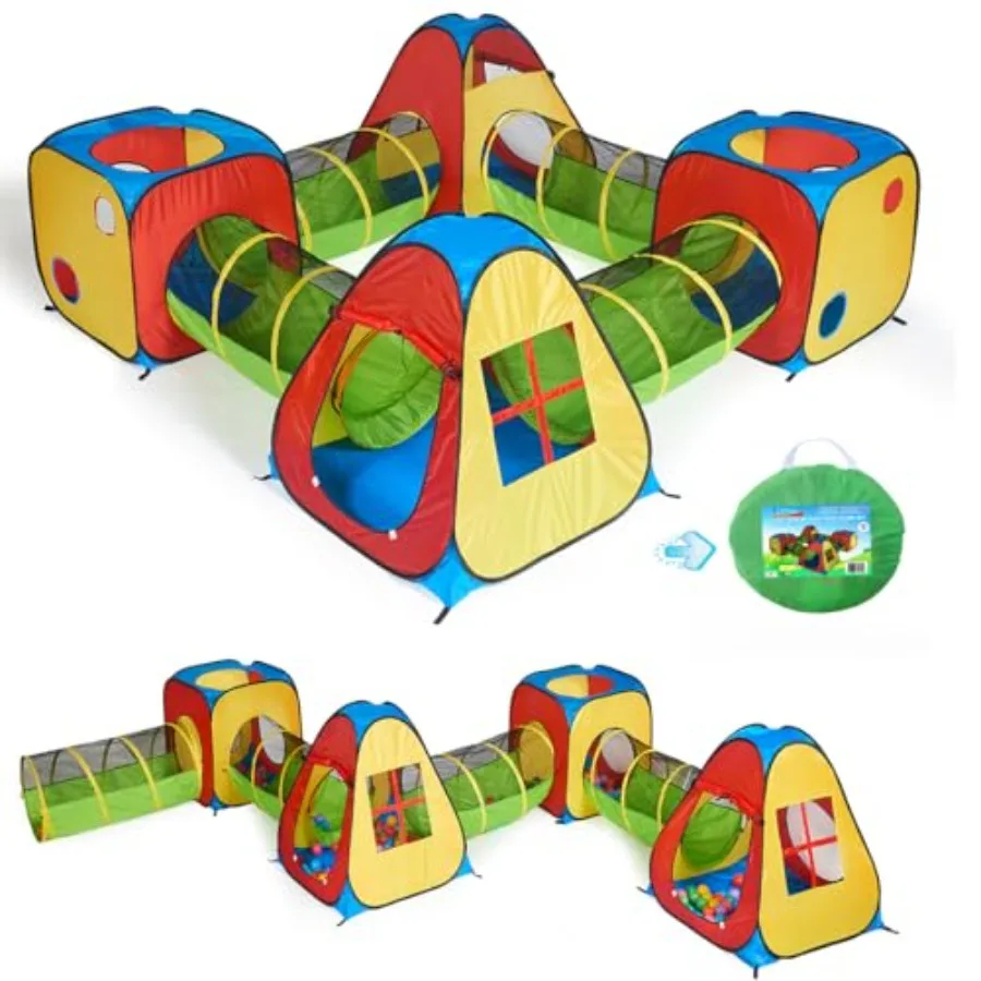 Casa de barraca infantil pop up 8 em 1 com 4 túneis, 4 barracas para meninos, meninas, bebês e crianças pequenas para uso interno e externo