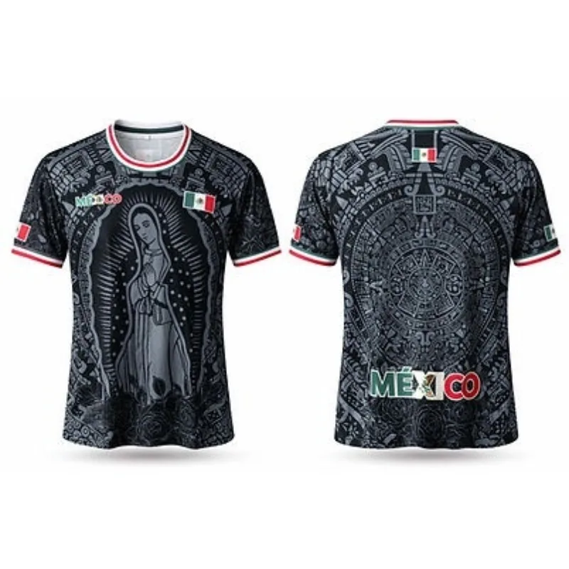 Mexican Traditional Crew Neck Sports Jersey,  Aztec Calendar Back Print l Top For Unisex Stylish Retro Aesthetic Streetwear
