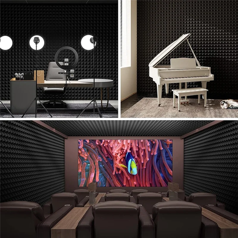 

ABLB-12 Pack Самоклеящиеся звукоизоляционные пенопластовые панели в форме пирамиды, акустические панели 24 х 12 х 2 дюйма, для шумопоглощающего силуэта, прочный