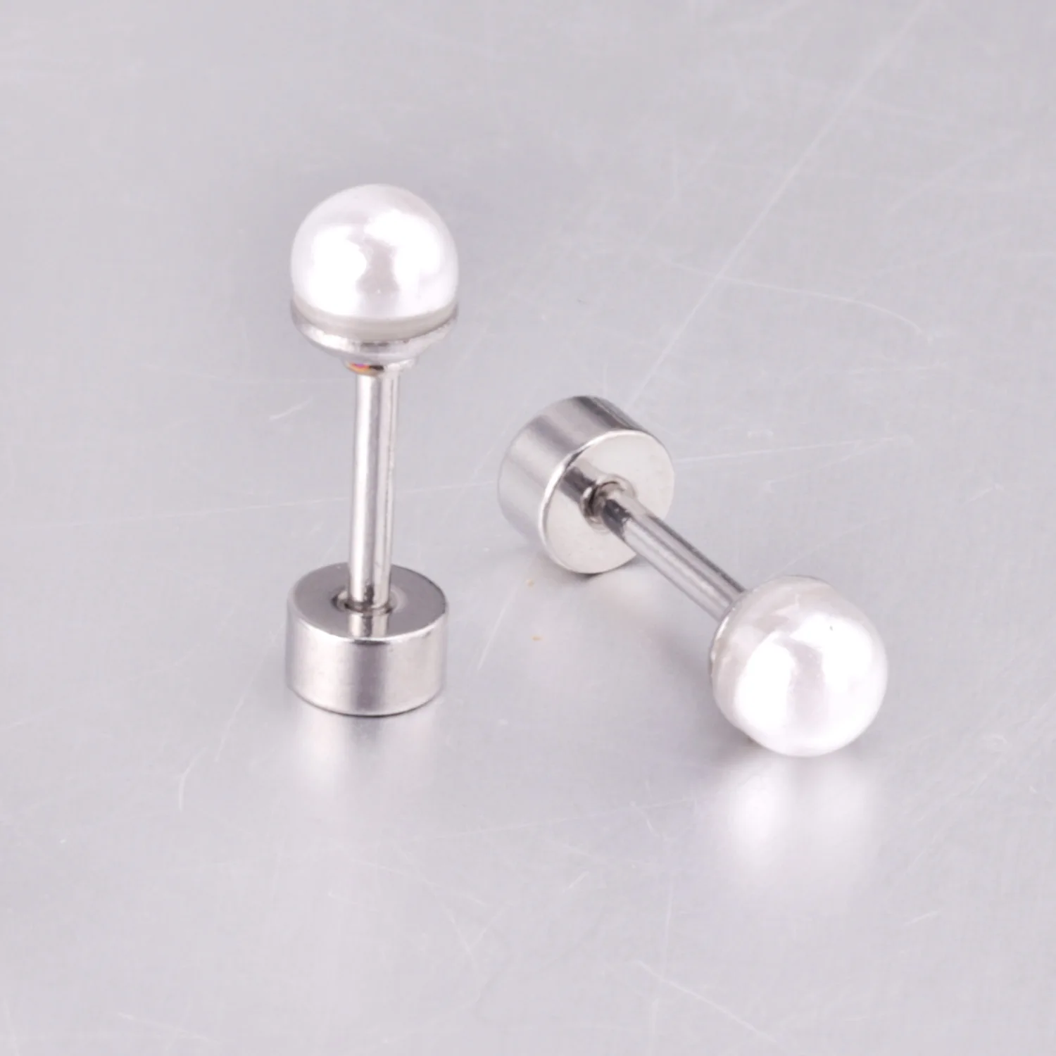 Pendientes de tuerca de tornillo de perla para mujeres y niñas, pendientes de acero inoxidable, 8mm, WhiteTiny 20G, Piercing para dormir, orejas de