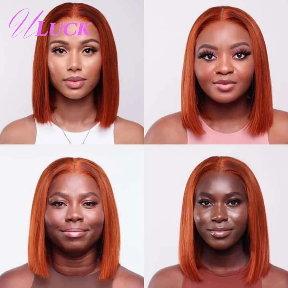 วิกผมบ๊อบสั้นตรงสีส้มขิง ยี่ห้อ Uluck แบบ Double Drawn  พร้อมเชือกผูกด้านหน้าขนาด 13x4  ถอนขนแล้ว  วิกผมแท้ 100%  พร้อมสวมใส่