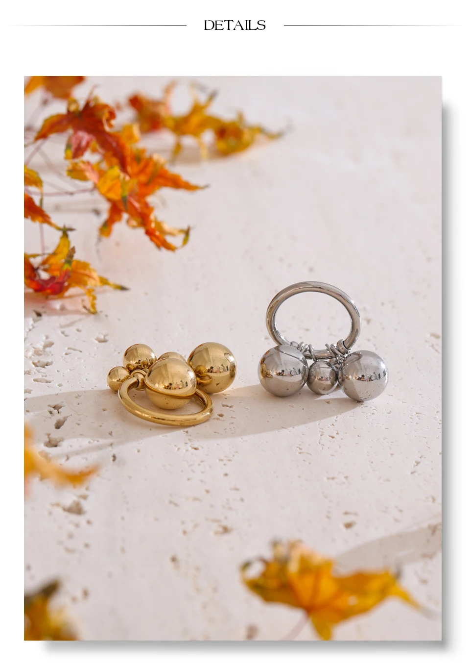 Yhpup # Edelstahl-Perlen, Kugel, handgefertigter Ring, rostfrei, 18 Karat PVD-beschichtet, personalisierter, trendiger Charm-Fingerschmuck 2025 – Detail 13