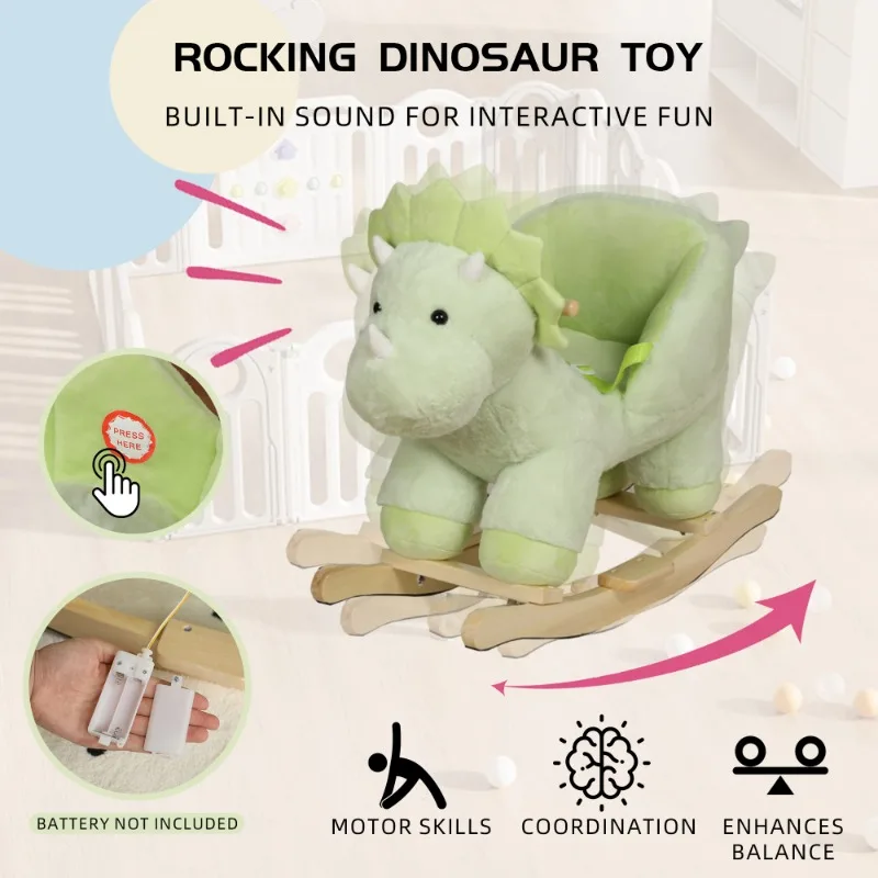 Children's Riding Swinging Dinosaur Toy Green Plush Dinosaur Joystick Children's Riding Toy Nursery and Game Room Gift