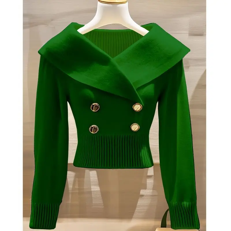 New Women's Knitted Sweater High Collar Waist-Cinching Korean Style Autumn Fashionable Outerwear Comfortable Coolmax Fiber