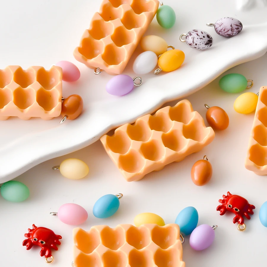 4/8Pcs Kawaii Resin Simulated Egg Carton Charms DIY Bisutería Materiales Colorful Funny Quail Egg Pendant Jewelry Wholesale Bulk
