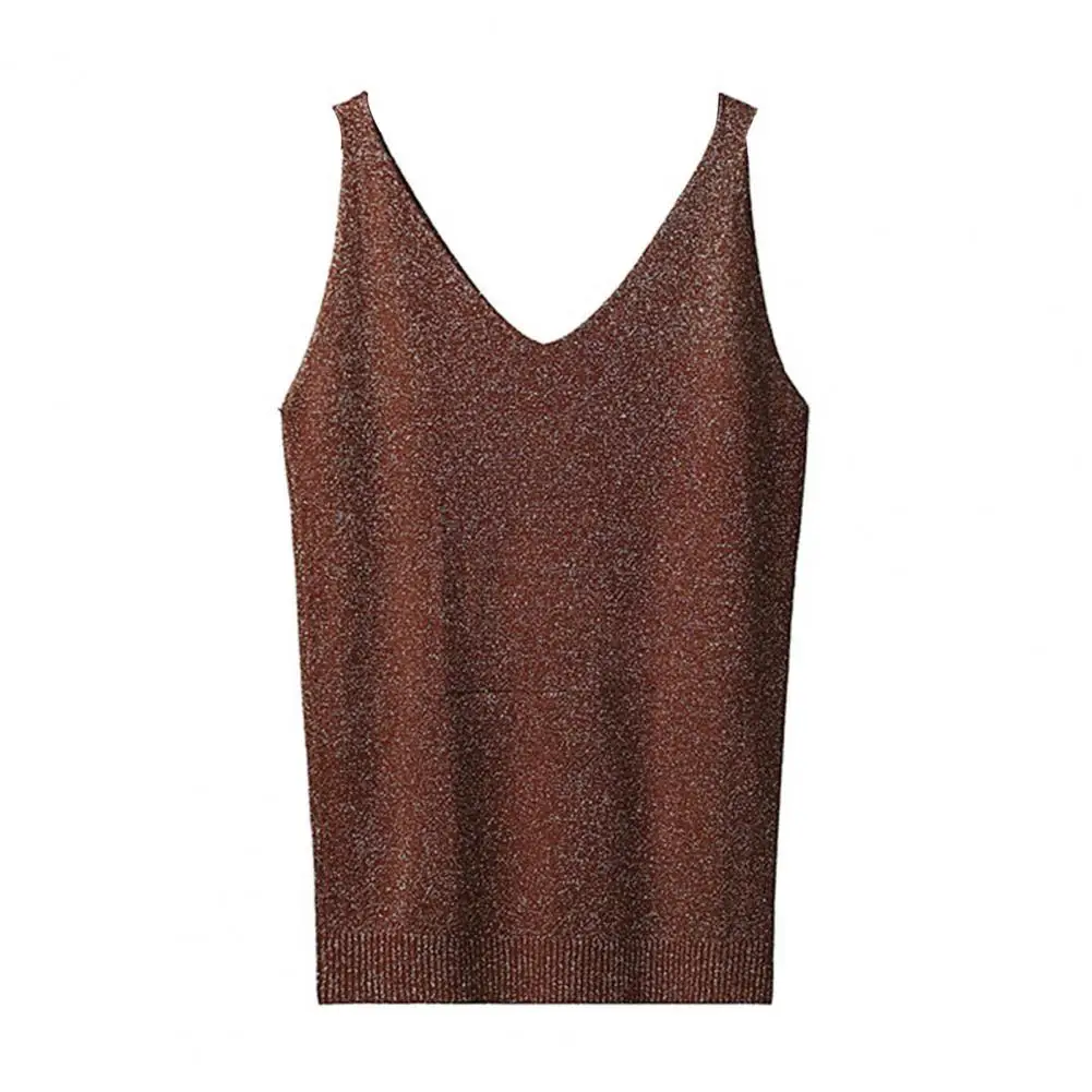 Loose Fit Women Vest Sparkling Silk V-neck Sling Tops for Women Sexy Knit Camisole Crop Vest Streetwear Summer Corset Vest