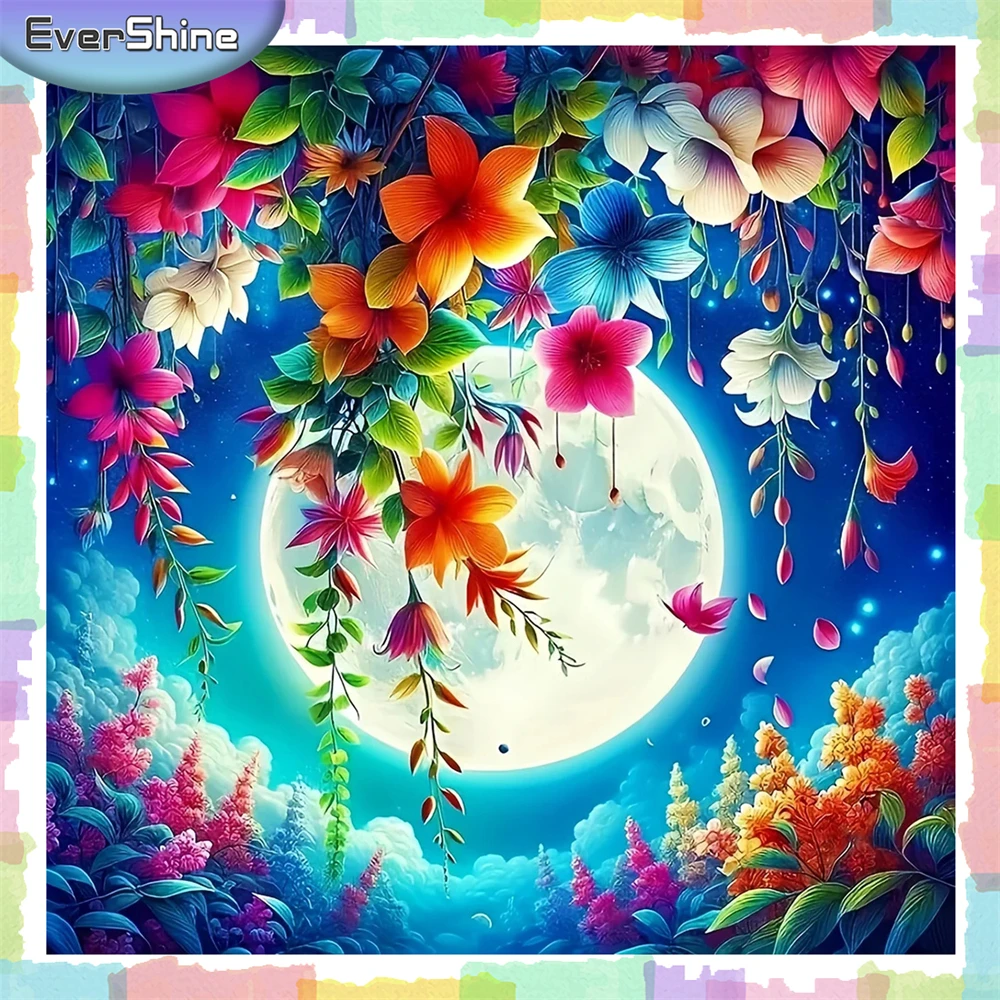 EverShine 2024 New Diamond Mosaic Moon Flower Adult Craft Painting Landscape DIY Hobby Full Drill Embroidery Sale Gift For Women