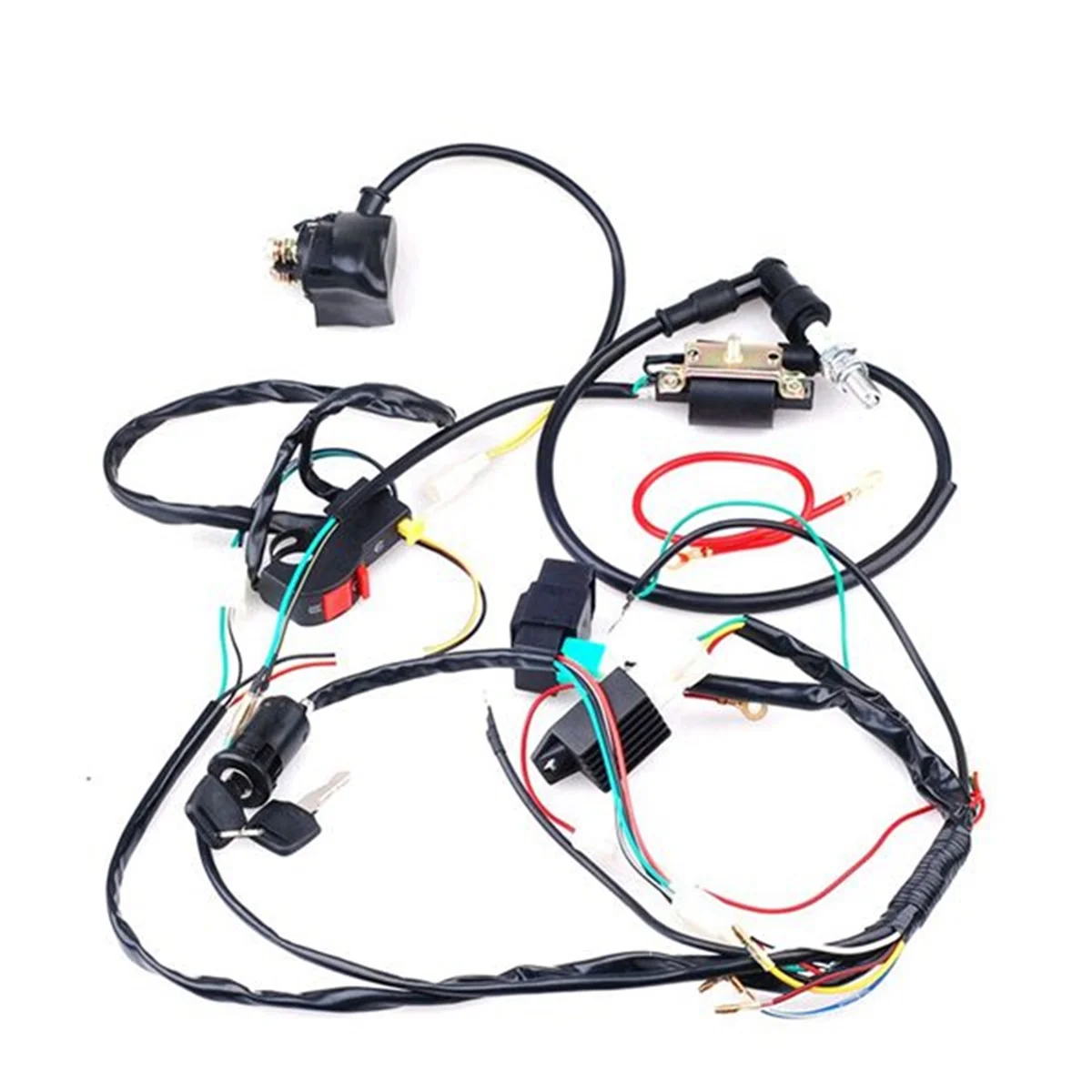 Wiring Harness CDI Ignition Coil Kit for 50cc 70cc 90cc 110cc ATV Electric Quad Vehicle, Full Vehicle Circuit Ignition