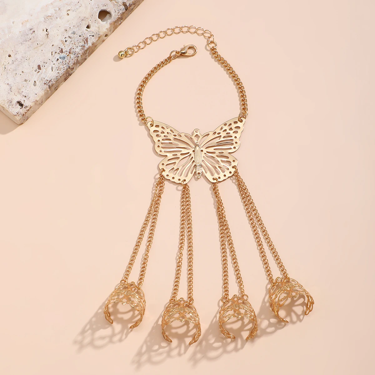 PuRui Punk Metal Finger Rings Bracelet for Women Butterfly Charm Hand Back Chain Bangles Fit Halloween Party Girls Jewelry Gift