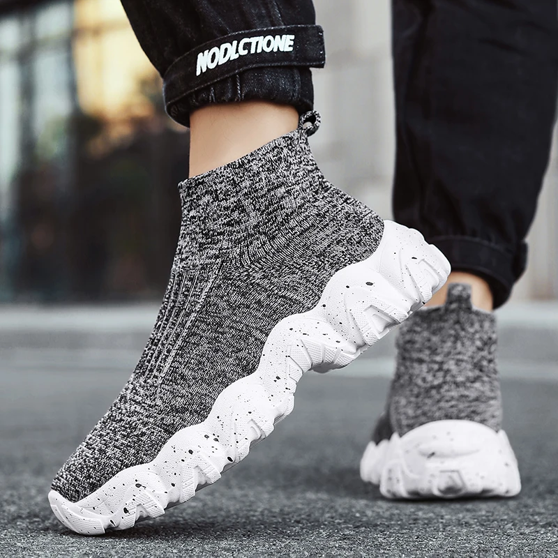 Men Shoes New Comfortable High-top Walking Shoes Women Lightweight Fashion Casual Sneakers Breathable Slip on Mens Loafers Black