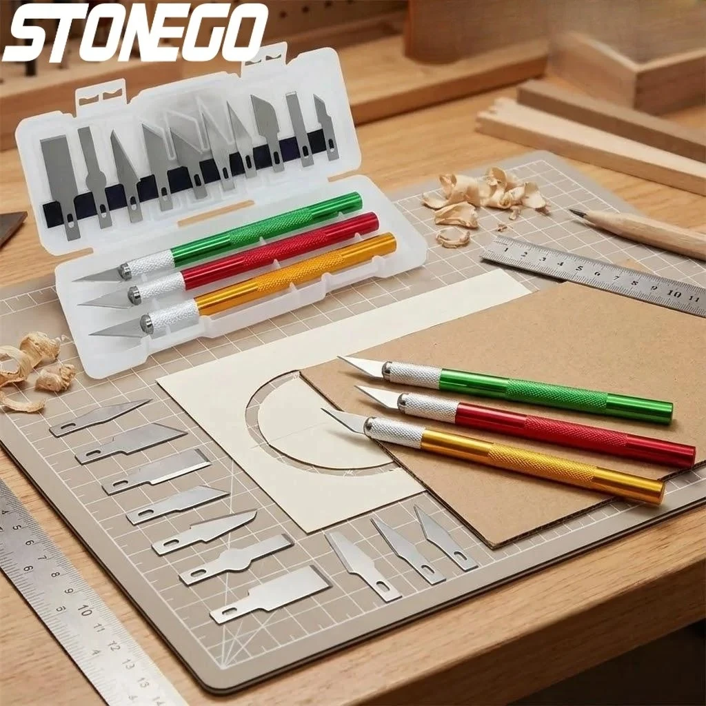 

STONEGO 13 Pcs Carving Knife Set Handmade DIY Student Paper Carving Pen Knife Rubber Stamp Carving Tools for Wood Woodworking