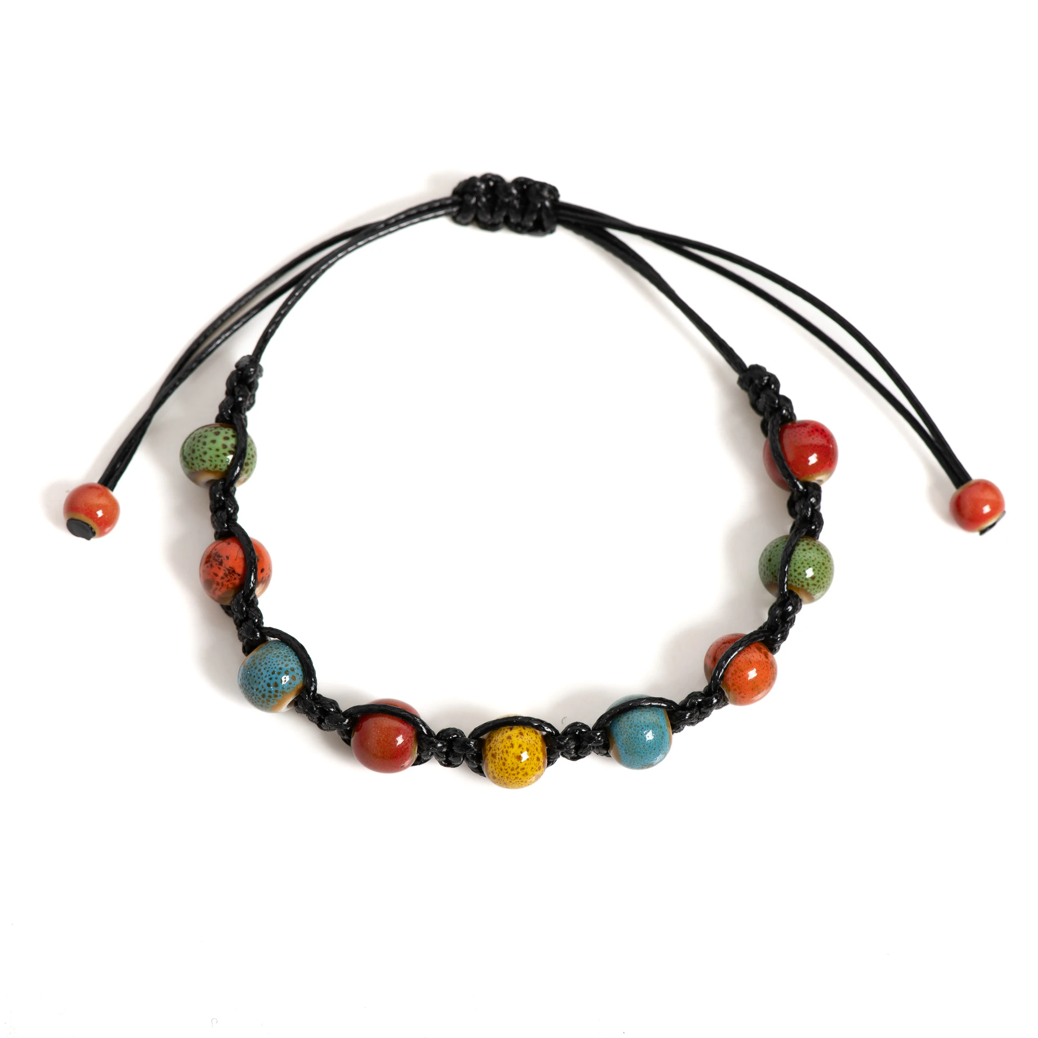 Handmade Colorful Ceramic Bracelet Adjustable Black Cord Artistic Fashion Jewelry 1150