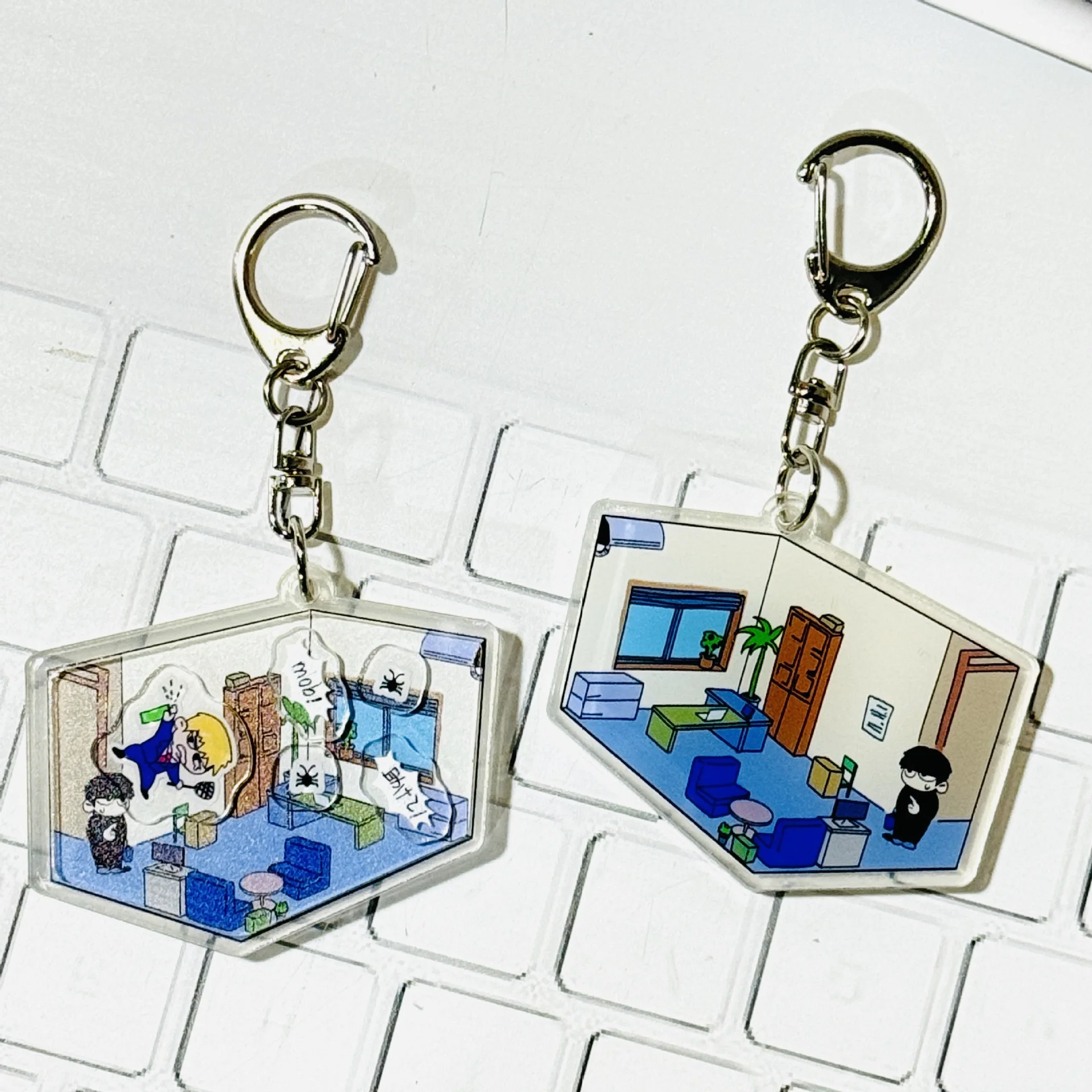 Psycho 100 Series Keychain, Ação interessante e bonito, Comédia Personagens Anime, Peripheral Shake Pendant, Chaveiro Apresenta