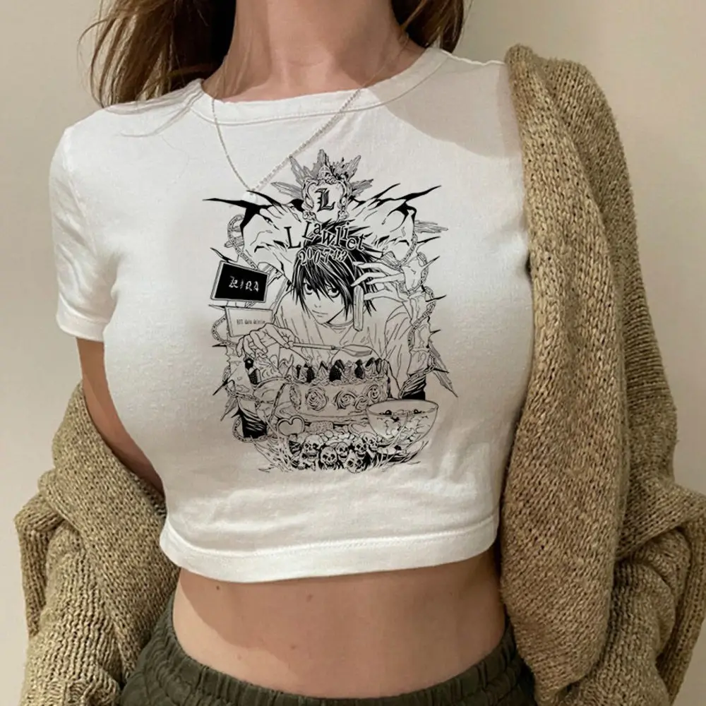 Death Note crop top shoujo girl style coquette Streetwear cute Grunge gothic  Aesthetic Slim Fit Cute girls tees