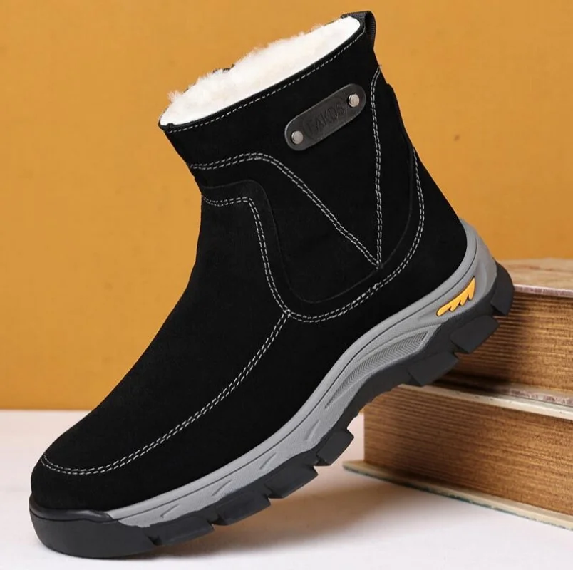 Men's sheepskin and wool integrated snow boots, real leather and fur, winter thick and warm boots slip resistance Men's Shoes