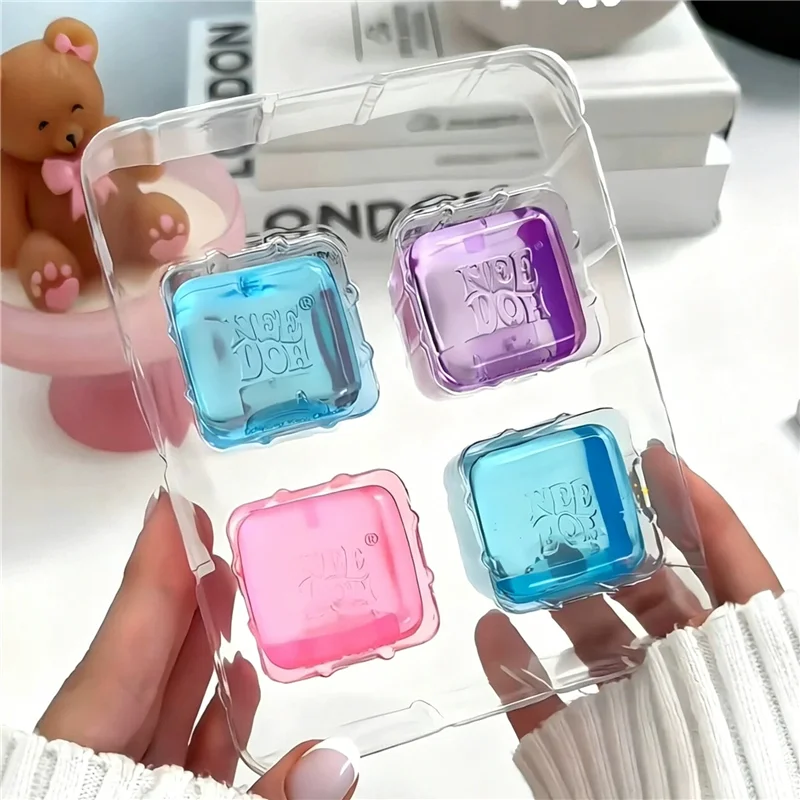 New Needoh Nice Ice Baby Fidget Cube Set 4 Pack Super Solid Squish Sensory Toys Non-toxic Squeeze Toys for ADHD and Autism Gift
