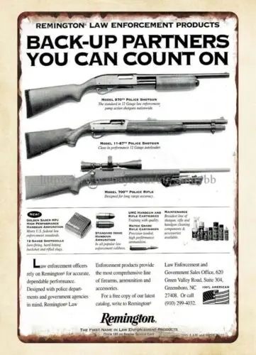 Letrero metálico de metal REMINGTON Police Shotgun Rifle de 1995 para jardín y garaje