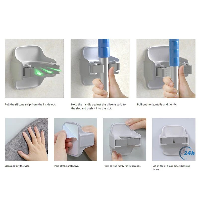 2/3/5Pcs Multi-Purpose Hooks Strong Adhesive Wall Hanging Mop Storage Rack Broom Hanger Bathroom Mop Fixing Clip