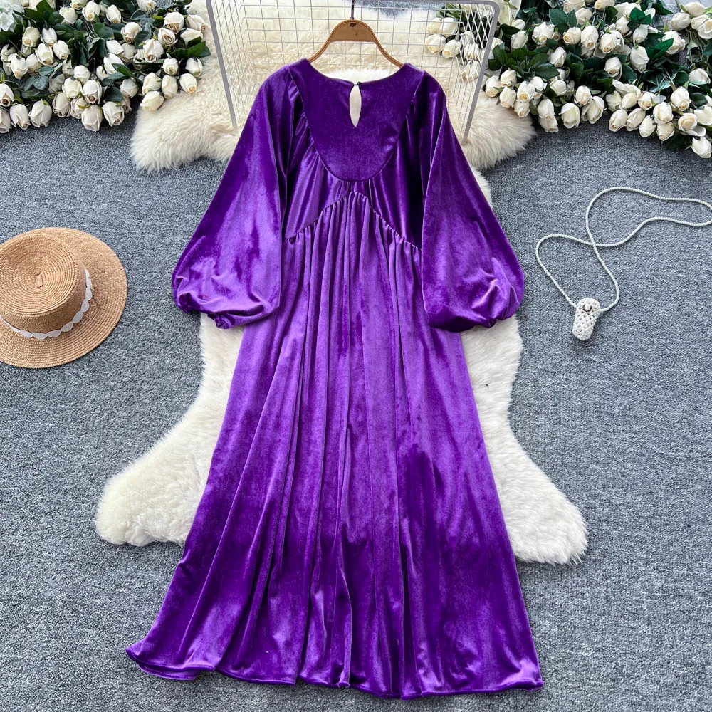 فستان أنيق أنيق بأكمام طويلة من القطيفة فضفاض بأكمام واسعة فساتين حفلات عصرية كورية ملابس نسائية #2