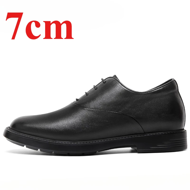 Derby Shoes for Men's Genuine Leather 7cm Elevator Dress Shoes Lightweight Comfortable Invisible Inner Height Increasing Shoes