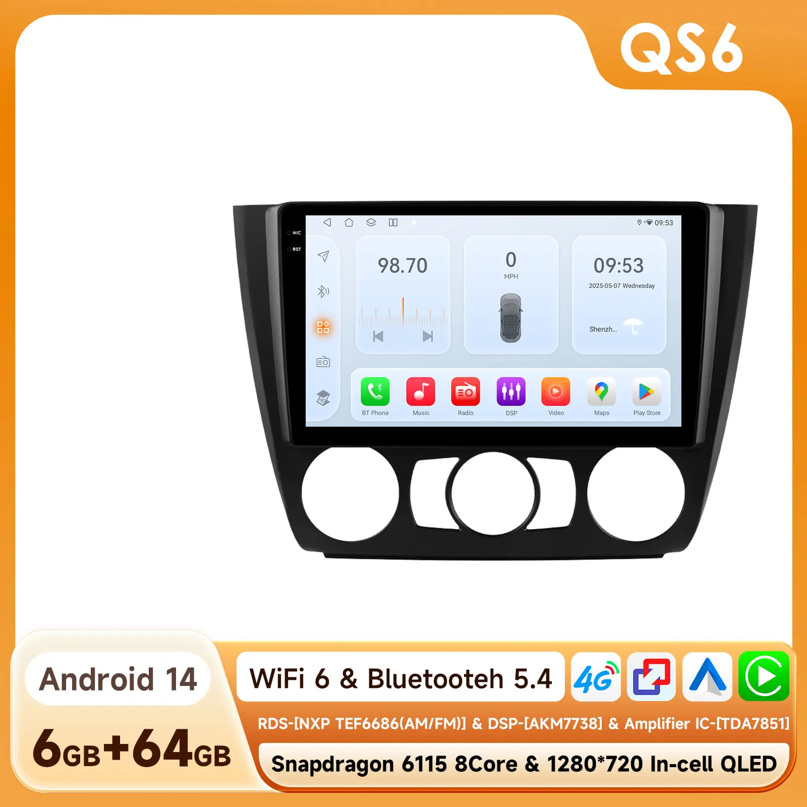 Android 14 Autoradio Voor BMW 1-Serie E87 E81 E82 E88 2004-2011 Auto Multimedia GPS Carplay 4G DSP BT 360 Camera Door Snapdragon6115