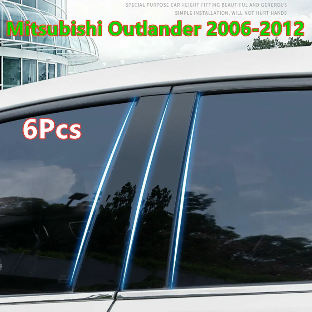6x Black Door Center BC Pillar Post Cover Trim For Mitsubishi Outlander 2006-12