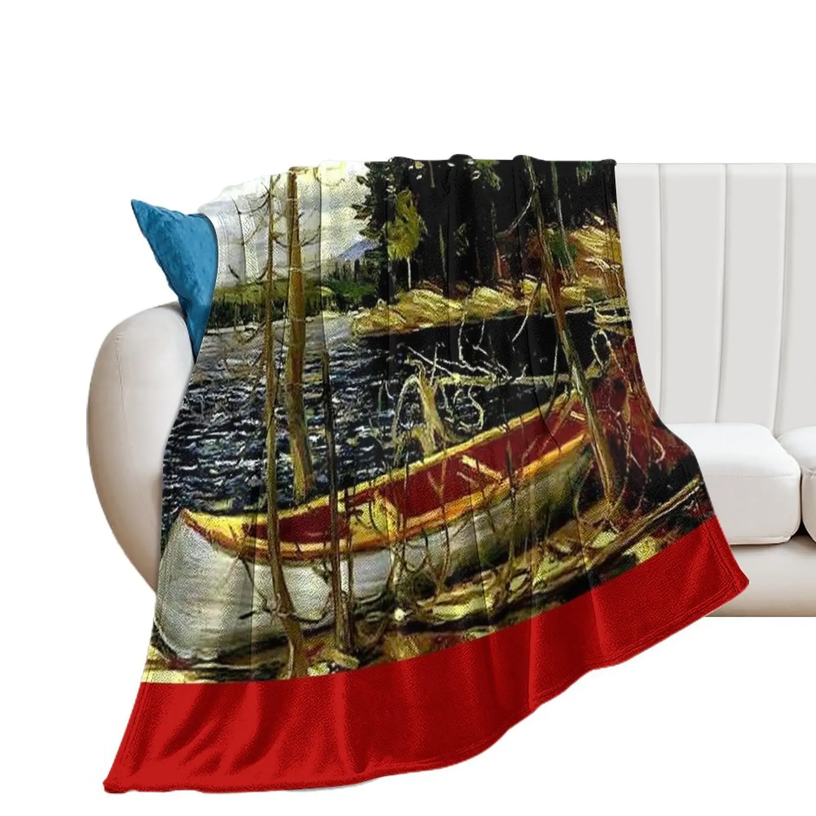 THE CANOE : Vintage 1917 Tom Thomson Algonquin Park Art Print Throw Blanket Plaid for sofa Bed Fashionable Blankets