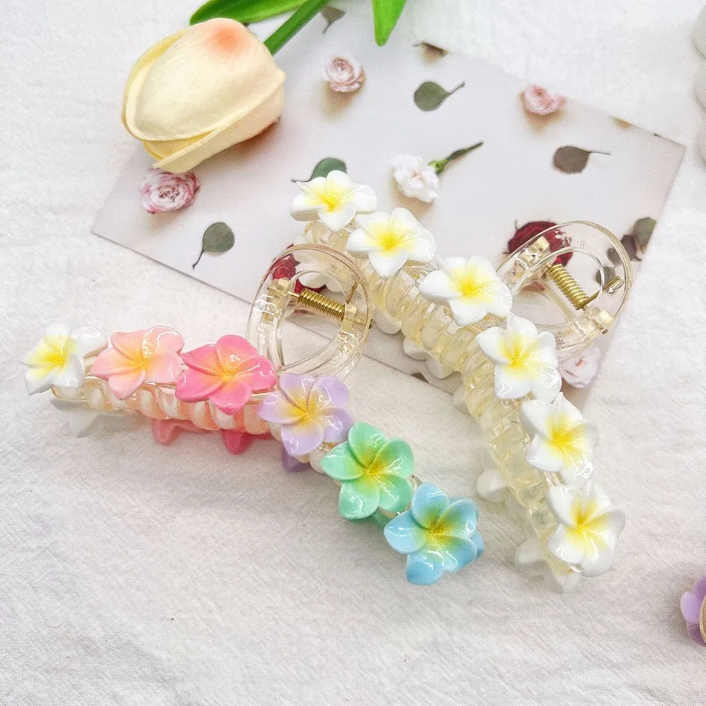 Bohemia Plumeria Flower Hair Claw Korean Style Hair Clamps Summer Flower Claw Clip Headwear Crab Cllip Ponytail Shark Clip