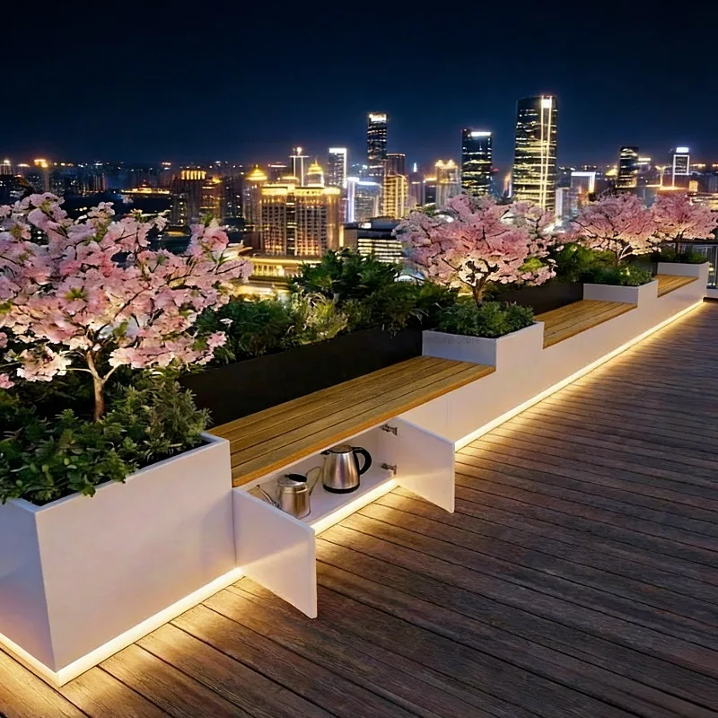 

Скандинавские креативные садовые скамейки с дверцей-шкафом для балкона, ландшафтного дизайна, двора, из нержавеющей стали, уличная мебель FYSS