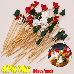 4Packs Christmas Bamboo Skewers Disposable Food Dessert Toothpicks Fruit Salad Fork New Year Party Decoration Supplies