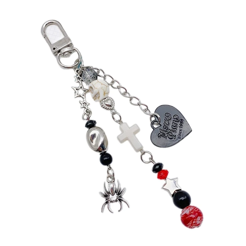 Skeleton Heart Pendant Keychain Mysterious Gothic Beaded Keyring Ornament Stylish Key Chain Bag Charm Ornament image 4