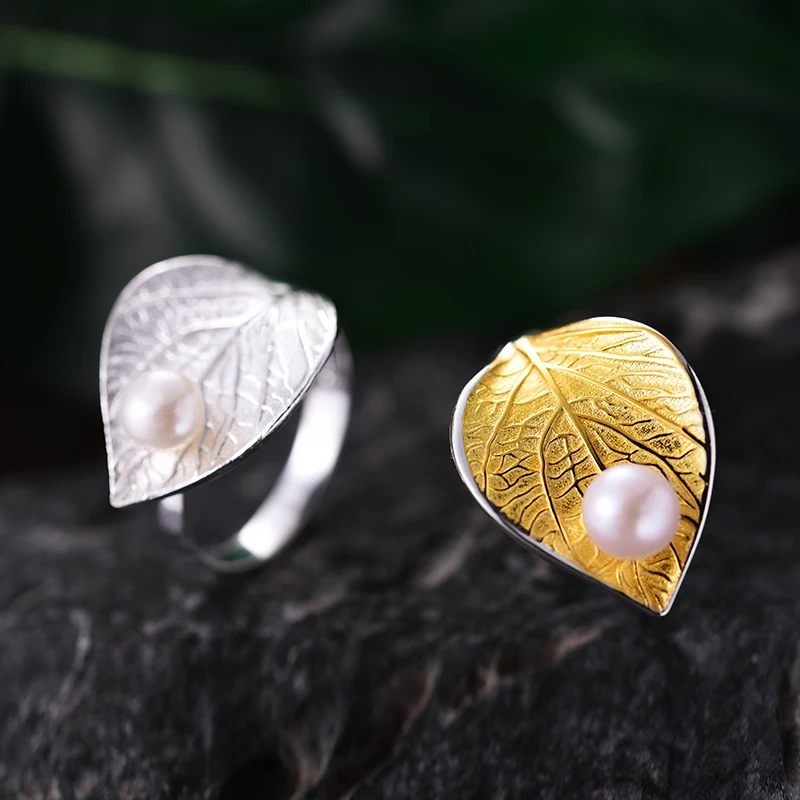 Imagem -03 - Lotus Fun Real 925 Prata Esterlina Natural Pérola Artesanal Designer de Jóias Finas Criativo Anel Aberto Anéis de Folha para Mulher Bijoux