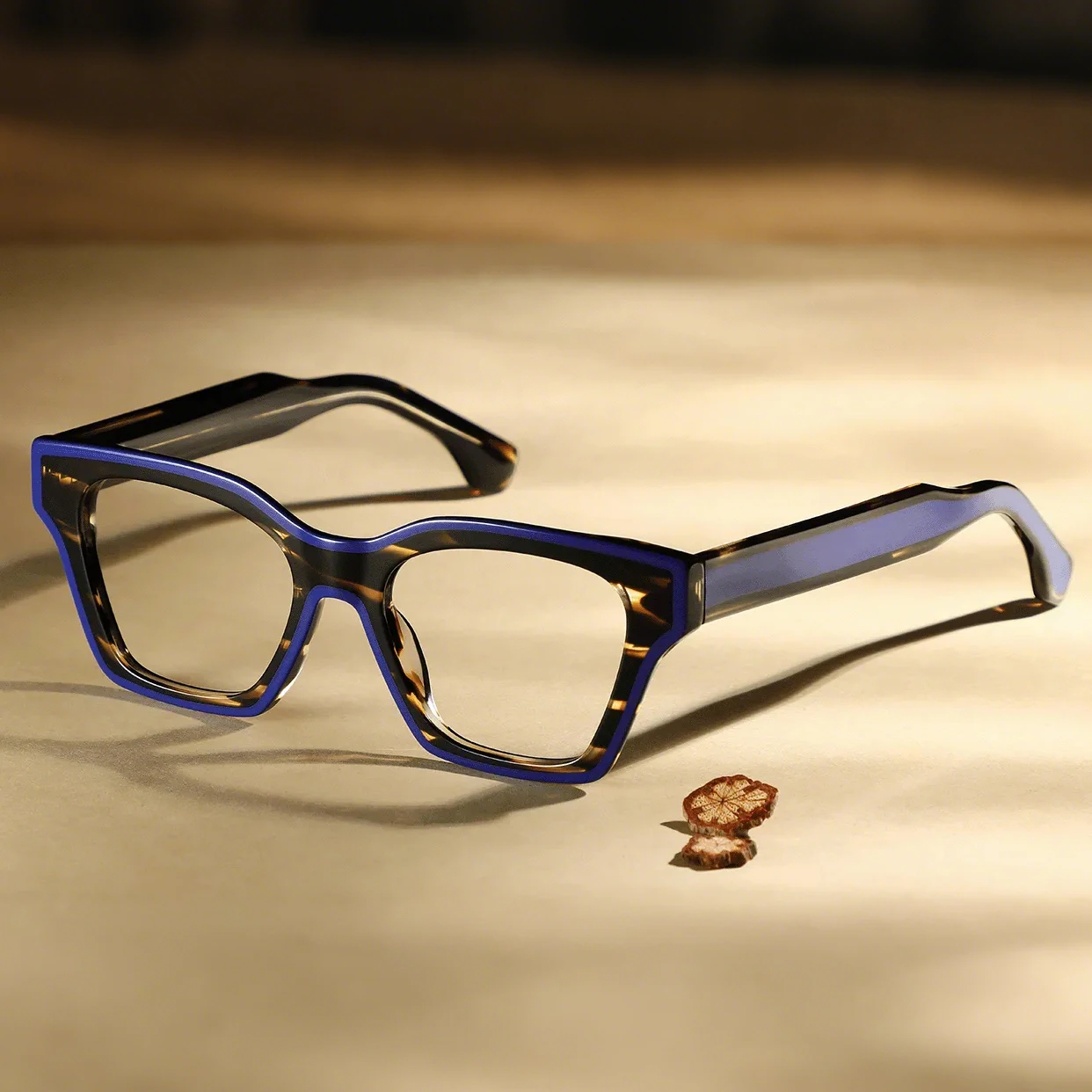 FYTOO Retro Color Block Artistic Tortoiseshell Royal Blue Square Glasses Unisex,Surprise Gift Durable Acetate,Fits Daily Outfits