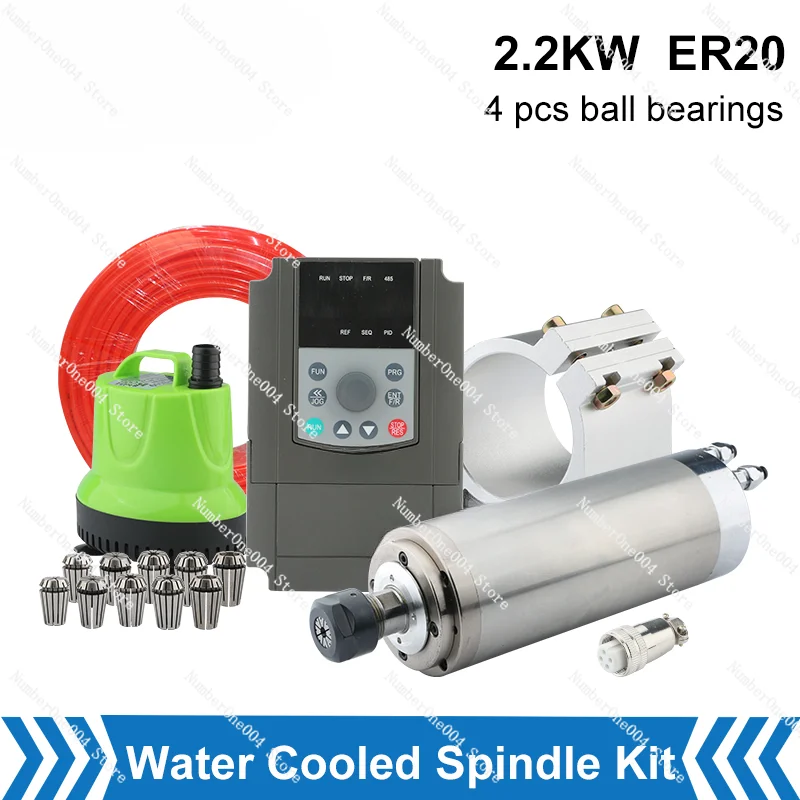 2.2kw Water-Cooled Spindle Kit CNC Spindle Motor   VFD Inverter   80mm Bracket  Water Pump  ER20 Chuck CNC Router Milling