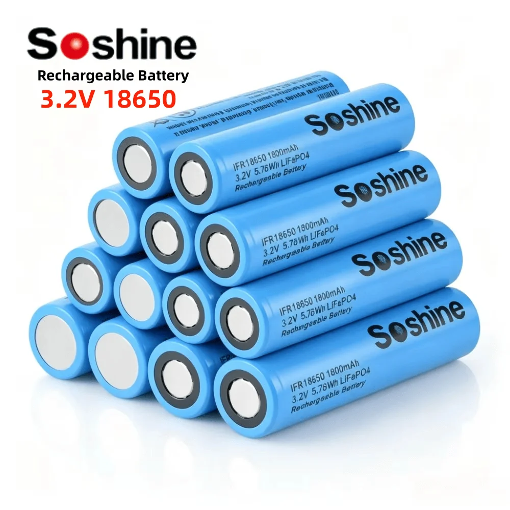 Soshine 3,2V 18650 LiFePo4 Akku 3,2V 1800mAh Wiederaufladbarer Akku 18650 1800mAh Akkus für 2000 Ladezyklen, hohe Qualität
