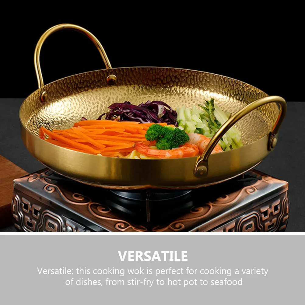 

Stainless Steel Wok 20cm Double Handle Fry Pan Versatile Kitchen Cookware Safe Material Easy Cleaning Home Use